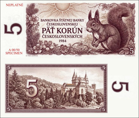 Československo 5 korun 1984 veverka (súkromné vydanie)